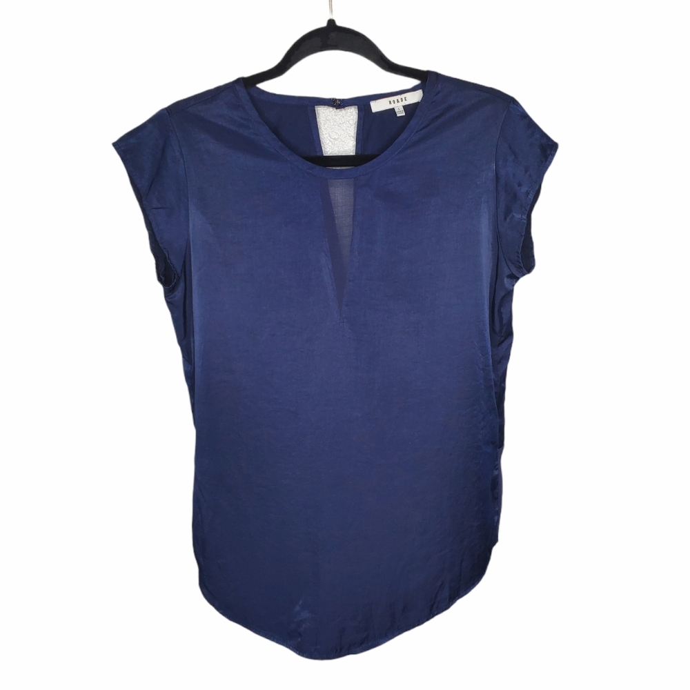 Ro & De Small Anthro Blouse Blue Navy Career